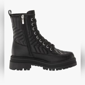 Marc Fisher Black Combat Moto Boots with Quilted Design